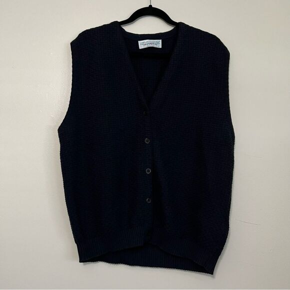 Vintage Grandpa Knit Sweater‎ Vest Size Large Navy Blue - Picture 1 of 7